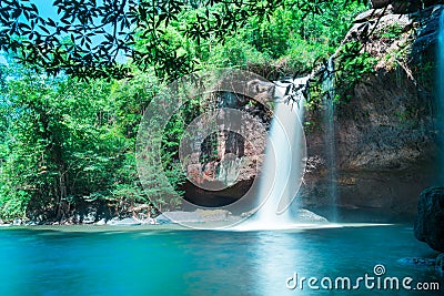 Amazing beautiful waterfalls in deep forest at Haew Suwat Waterfall in Khao Yai National Park Stock Photo