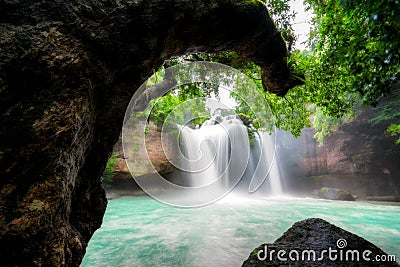 Amazing beautiful waterfalls in tropical forest at Haew Suwat Wa Stock Photo