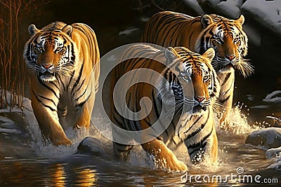 Amazing Bengal Tigers in the Wild. Generative AI Stock Photo