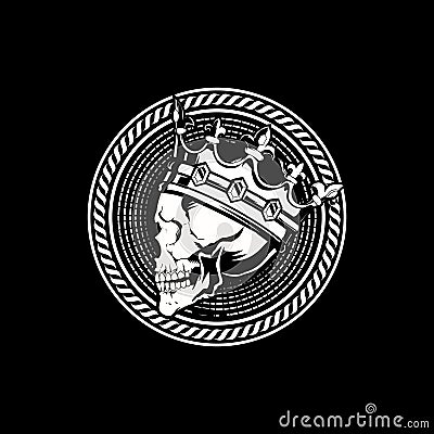 AMAZING BLACK AND WHITE side of king skull head with classy crown vector Vector Illustration