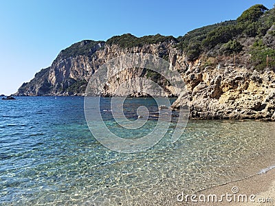 Amazing blue sea water landscape with beautiful rocks in the summer. Dream travel destination beach Stock Photo