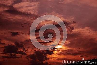 Amazing bright red orange colorful sunset in the evening sky Stock Photo