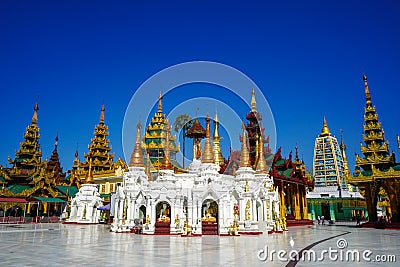 Amazing buddhism pagoda of Shwedagon which is located in Yangon. The most sacred Buddhist pagoda in Myanmar. Stock Photo