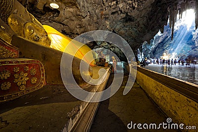 Amazing Buddhism with the ray of light in the cave Stock Photo