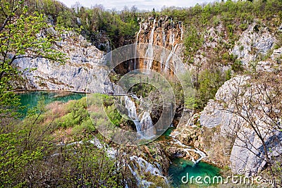 Amazing cascade waterfalls in Plitvice Lakes National Park Stock Photo