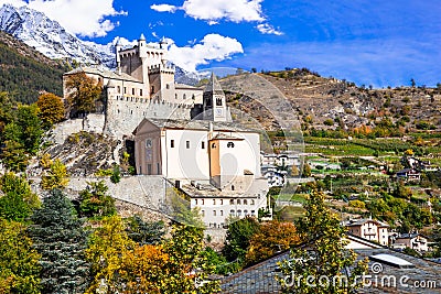 Amazing castles of Valle d'Aosta- Saint Pierre, northen Italy Stock Photo