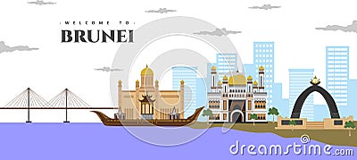 Amazing city landscape view of Brunei architecture skyline buildings landmark. Welcome to Brunei colorful postcard. World Stock Photo