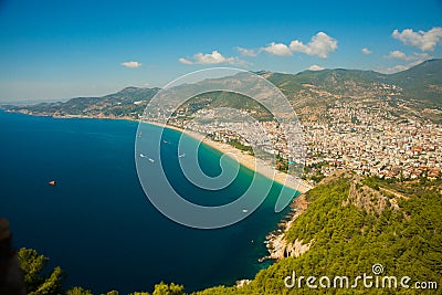 Amazing Cleopatra beaches view from Alanya Castle in Antalya, Turkey Stock Photo