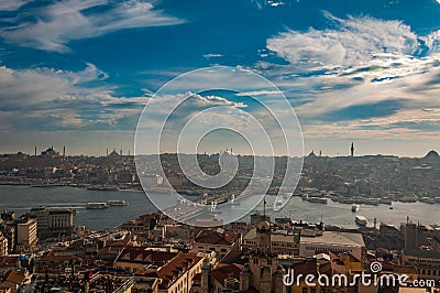 Amazing clouds and city landscape from Galata Tower, Istanbul, Turkey Stock Photo