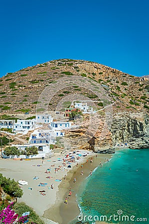 Amazing and colorful Agali Beach, Folegandros Island, Cyclades, Aegean Sea, Greece during summer Editorial Stock Photo