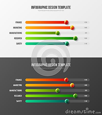 Amazing colorful 3D balls horizontal bar chart infographic set. Vector Illustration