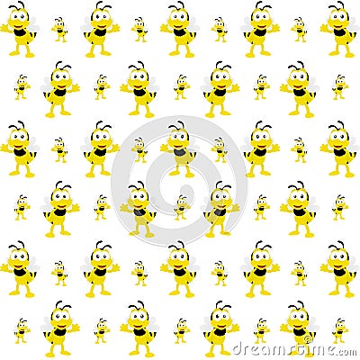 The Amazing of Cute Bee Waved With A Smile Illustration, Cartoon Funny Character, Pattern Wallpaper Stock Photo