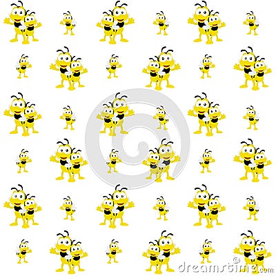 The Amazing of Cute Bee Waved With A Smile Illustration, Cartoon Funny Character, Pattern Wallpaper Stock Photo