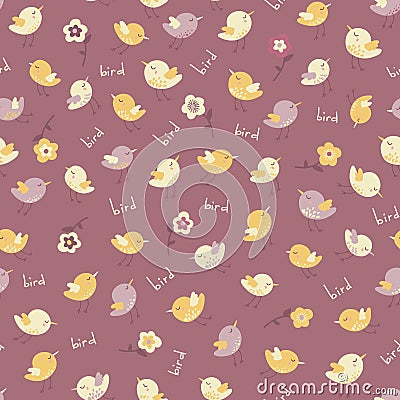 Amazing cute seamless vintage colorful bird pattern Vector Illustration