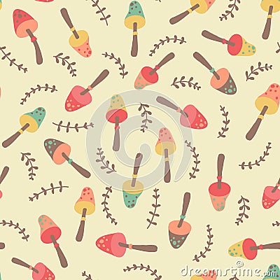 Amazing cute seamless vintage colorful mushroom pattern Vector Illustration