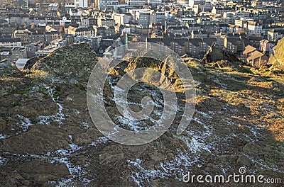 Amazing Edinburgh Cityscape seen from the top of Salisbury Crags Stock Photo