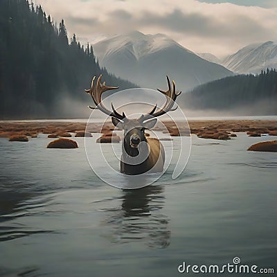 Amazing elks at sunset. generative AI Stock Photo