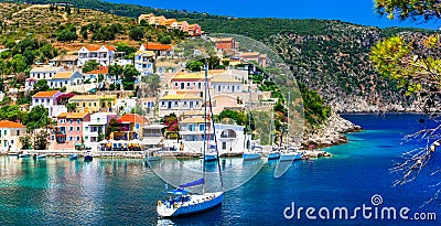 Amazing Greece - picturesque colorful village Assos in Kefalonia Editorial Stock Photo