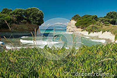 Amazing green beach Greece Corfu Stock Photo