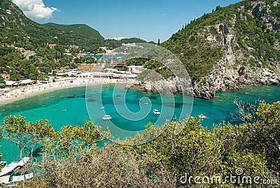 Amazing green beach Greece Corfu Stock Photo