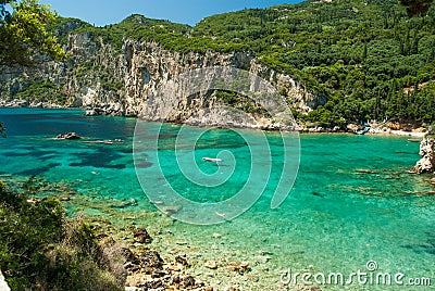 Amazing green beach Greece Corfu Stock Photo