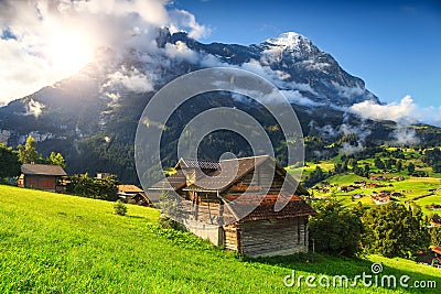 Amazing Grindelwald resort and Eiger mountains, Bernese Oberland, Switzerland, Europe Stock Photo