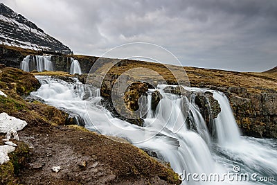 Amazing Icelandic landscape at the top of Kirkjufellsfoss waterfall Stock Photo