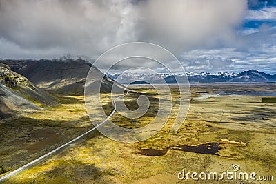 Amazing Icelandic nature - colourful volcanic,Misty sky above, gloomy day Stock Photo