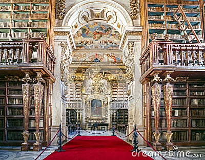 Interioir of library in historic University of Coimbra, Portugal Editorial Stock Photo