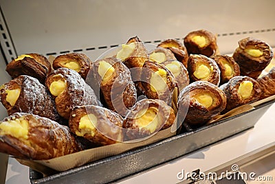 Amazing japanese pastries with vanilla pudding Stock Photo