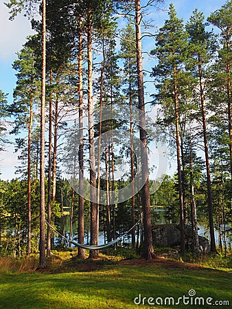 Lakeside Living with Hammock - Finland Stock Photo