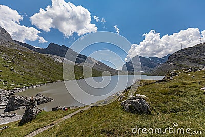 Amazing landscape of the daubensee lake on the Gemmi Pass in Switzerland Stock Photo