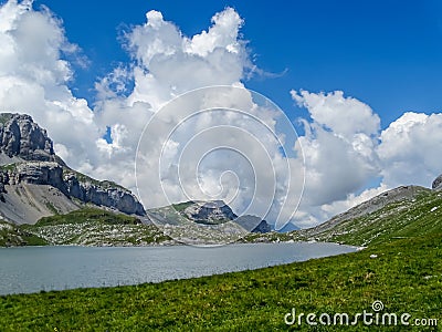Amazing landscape of Daubensee lake on the Gemmi Pass in Switzerland Stock Photo