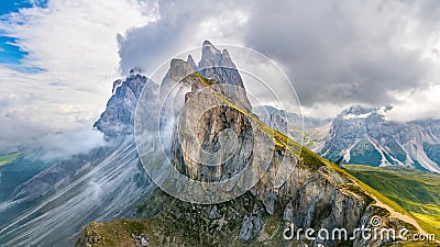 Amazing landscape of the Dolomites Alps. Location: Odle mountain range, Seceda peak in Dolomites Alps, South Tyrol, Italy, Stock Photo