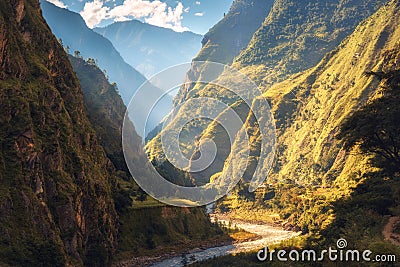 Amazing landscape with high Himalayan mountains, river Stock Photo