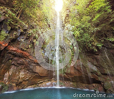 Amazing Madeira waterfall landscape Stock Photo