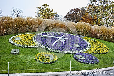 Amazing morning view of flower clock in Geneva, Switzerland Stock Photo