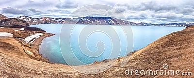 Amazing nature landscape, Oskjuvatn lake in Askja caldera, highlands of Iceland. Scenic panoramic view, outdoor travel background Stock Photo