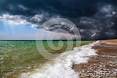 Amazing nature. The storm in the sea. The border between cloudy Stock Photo