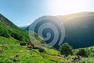 Amazing nature view with fjord and mountains. Scandinavian Mountains, Norway. Artistic picture. Beauty world. Stock Photo