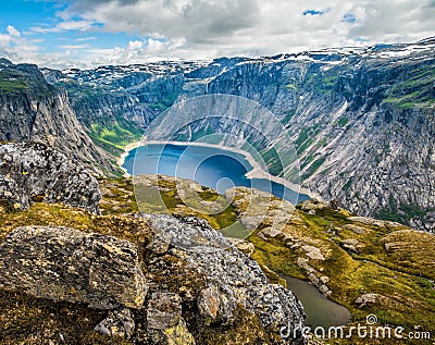 Amazing nature view on the way to Trolltunga. Location: Scandinavian Mountains, Norway, Stavanger. Artistic picture. Beauty world. Stock Photo