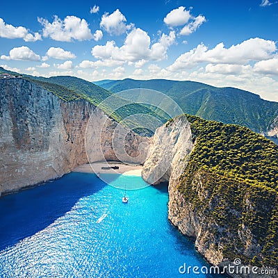 The amazing Navagio beach in Zante, Greece, with the famous wrecked ship Stock Photo