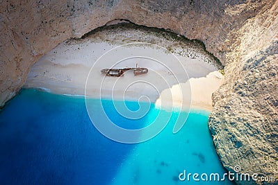 The amazing Navagio beach in Zante, Greece, with the famous wrecked ship Stock Photo