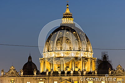 Night photo of Vatican and St. Peter`s Basilica in Rome, Italy Editorial Stock Photo