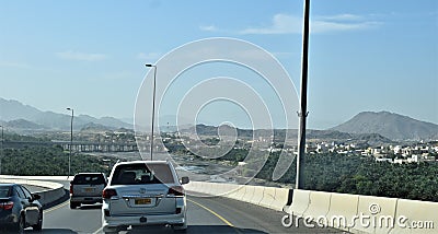 Amazing Oman highway road travel. Muscat, Oman : 21-09-2020 Editorial Stock Photo