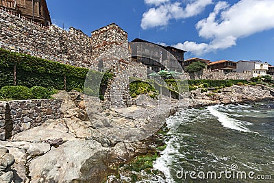 Amazing Panorama with ancient fortifications and old houses of Sozopol, Bulgaria Editorial Stock Photo