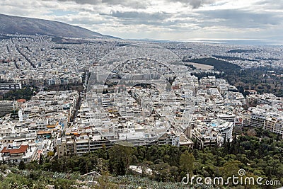 Amazing Panorama of the city of Athens from Lycabettus hill, Greece Stock Photo