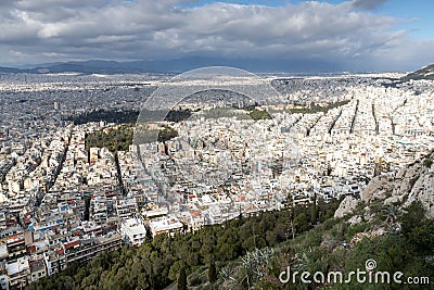 Amazing Panorama of the city of Athens from Lycabettus hill, Greece Stock Photo