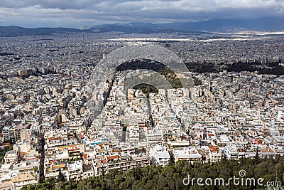 Amazing Panorama of the city of Athens from Lycabettus hill, Greece Stock Photo