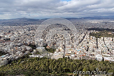 Amazing Panorama of the city of Athens from Lycabettus hill, Greece Stock Photo